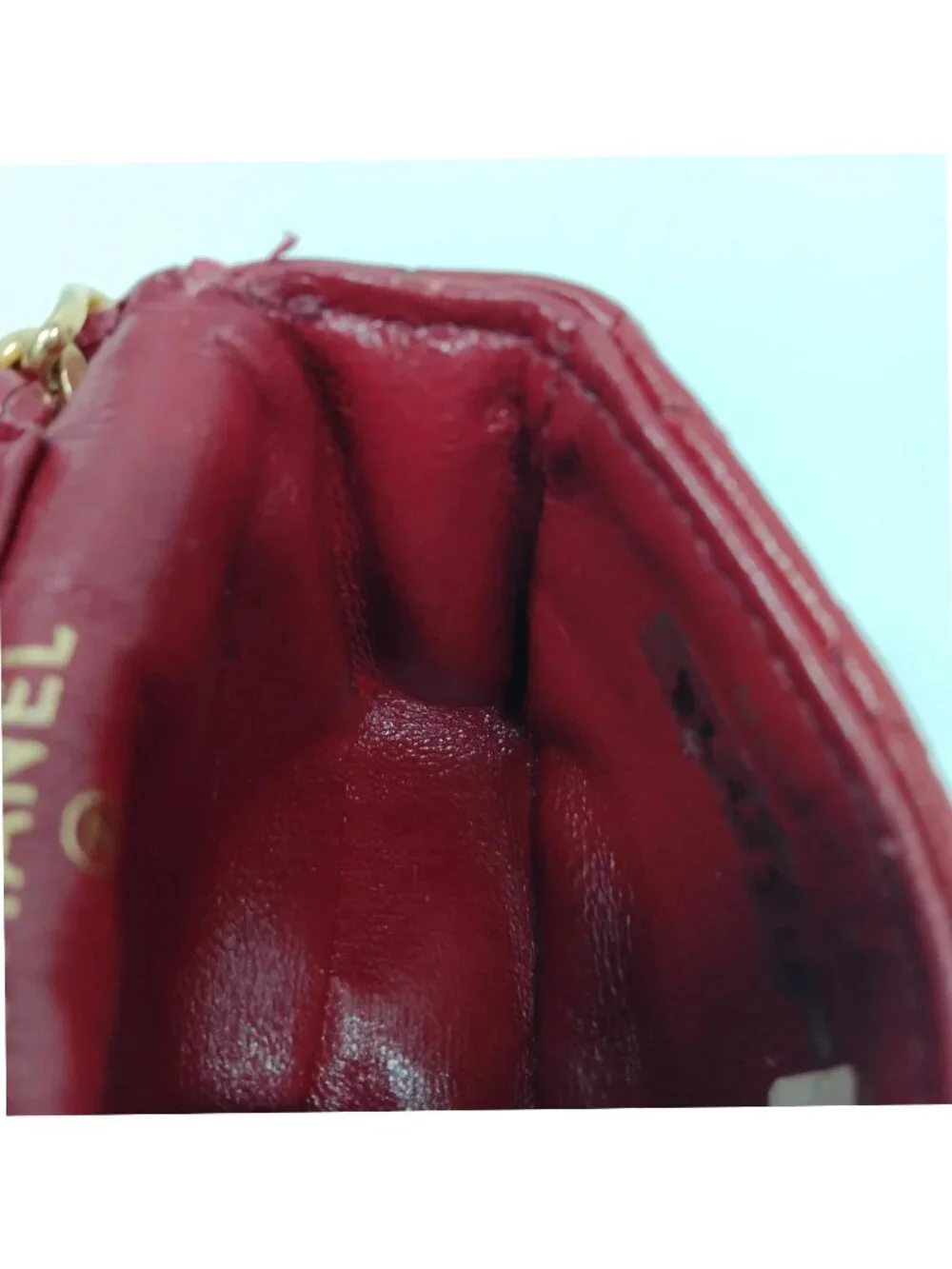 Authentic Chanel Mini Classic Flap Coin Purse Red Quilted Lambskin Chain Bag